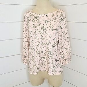 CeCe medium pink with green & blue floral  long puffed sleeve tee shirt